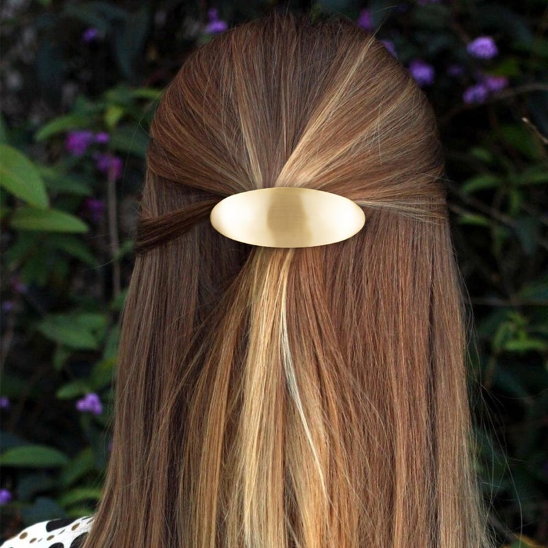 CustomyLife 2pcs 3inch French Metal Oval Hair Barrettes for Women, Non-Slip Simple Large Hair Clip, Vintage Gold Silver Wedding Prom Formal Hair Accessories for Women Girls Long Thick Hair - Image 4