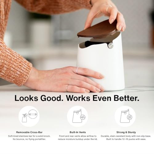 CREMA Coffee Products Arc Knock Box | Holds 12–16 Espresso Pucks| Durable,Stain-ResistantBuild withNon-Slip Base|Elegant WalnutPlastic Lid Design| EasyClean-Up &Moisture Control|White Finish - Image 4