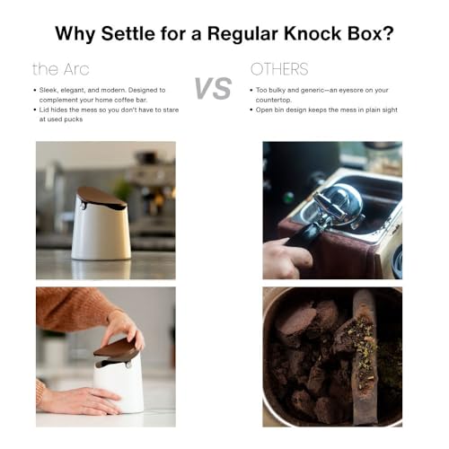 CREMA Coffee Products Arc Knock Box | Holds 12–16 Espresso Pucks| Durable,Stain-ResistantBuild withNon-Slip Base|Elegant WalnutPlastic Lid Design| EasyClean-Up &Moisture Control|White Finish - Image 5