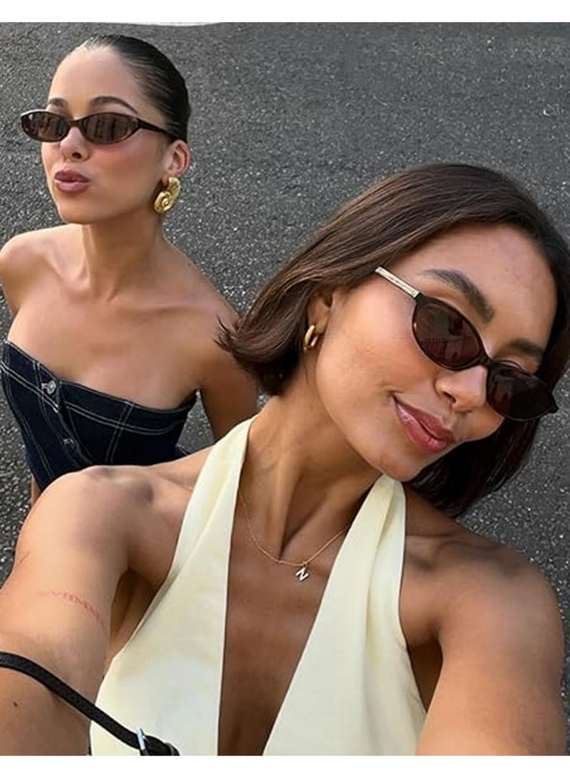 أوللاي 2 جهاز كمبيوتر شخصي نظارات شمسية بيضاوية للنساء أنيقة عيون القط 90s Sunnies خفيفة الوزن ظلال ضيقة نظارات شمسية حماية من الأشعة فوق البنفسجية عصرية - Image 4