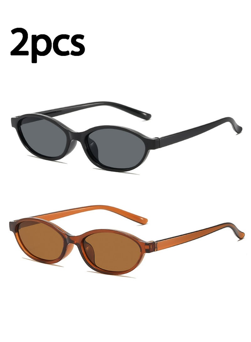 أوللاي 2 جهاز كمبيوتر شخصي نظارات شمسية بيضاوية للنساء أنيقة عيون القط 90s Sunnies خفيفة الوزن ظلال ضيقة نظارات شمسية حماية من الأشعة فوق البنفسجية عصرية - Image 1