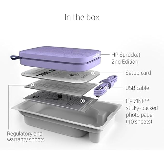 HEWLETT PACKARD SPROCKET PORTABLE 2X3 INCH INSTANT PHOTO PRINTER (LILAC) PRINT PICTURES ON ZINK STICKY-BACKED FROM YOUR IOS & ANDROID DEVICE - Image 3