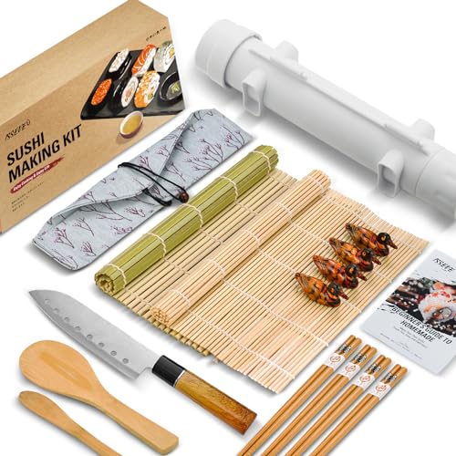 ISSEVE Sushi Making Kit Sushi Bazooka Maker with Bamboo Mats and Chopsticks, Paddle, Spreader, Sushi Knife, DIY Sushi Roller Machine - Image 1