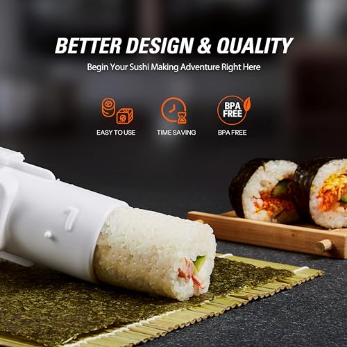 ISSEVE Sushi Making Kit Sushi Bazooka Maker with Bamboo Mats and Chopsticks, Paddle, Spreader, Sushi Knife, DIY Sushi Roller Machine - Image 3