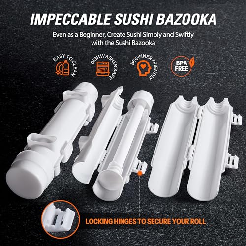 ISSEVE Sushi Making Kit Sushi Bazooka Maker with Bamboo Mats and Chopsticks, Paddle, Spreader, Sushi Knife, DIY Sushi Roller Machine - Image 4