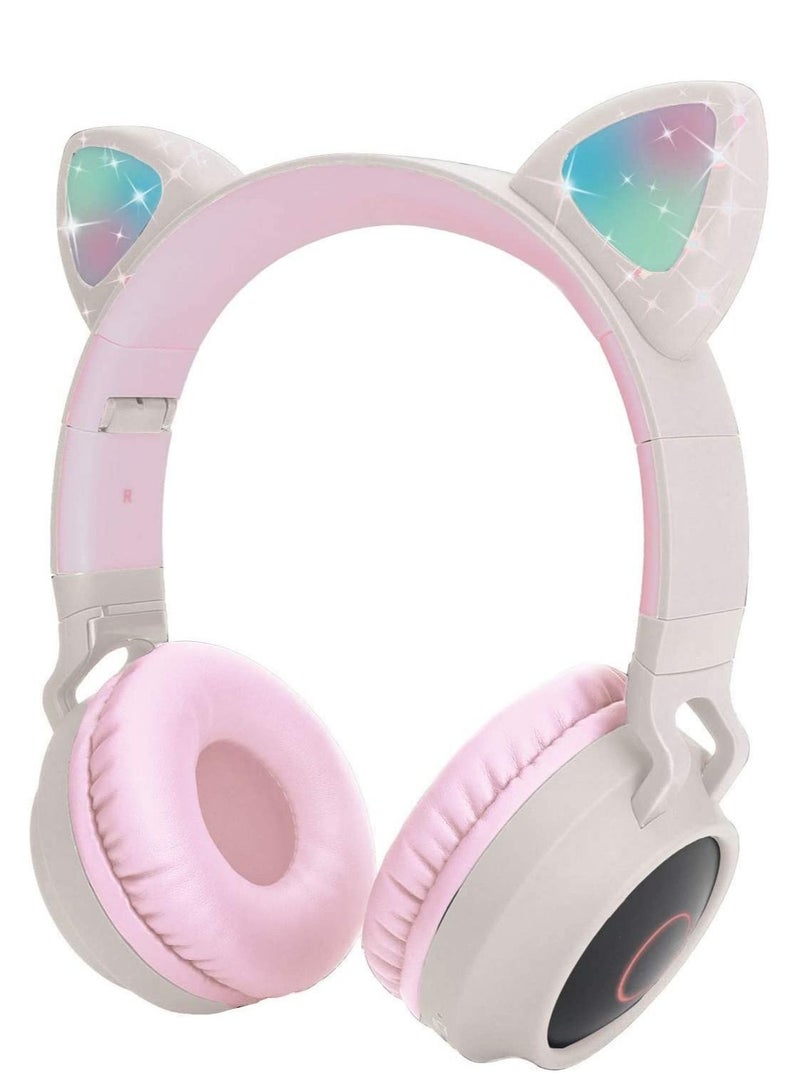 Wireless Bluetooth Kids Headphones, Cat Ears Bluetooth Over Ear Headphones Volume Limiting,LED Lights, FM Radio, TF Card, Aux, Mic for iPhone - Image 1