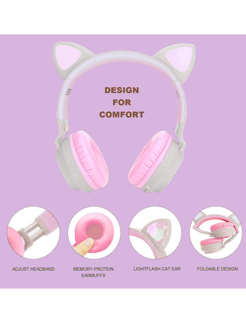 Wireless Bluetooth Kids Headphones, Cat Ears Bluetooth Over Ear Headphones Volume Limiting,LED Lights, FM Radio, TF Card, Aux, Mic for iPhone - Image 2