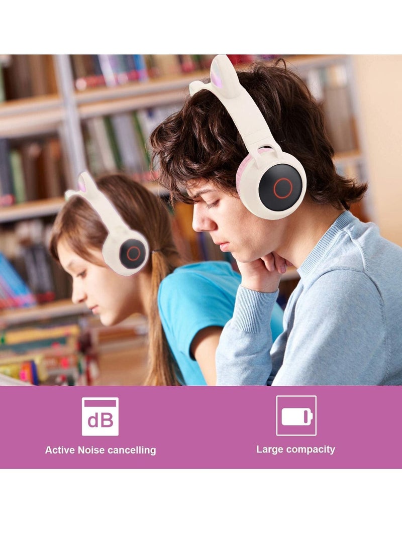 Wireless Bluetooth Kids Headphones, Cat Ears Bluetooth Over Ear Headphones Volume Limiting,LED Lights, FM Radio, TF Card, Aux, Mic for iPhone - Image 5