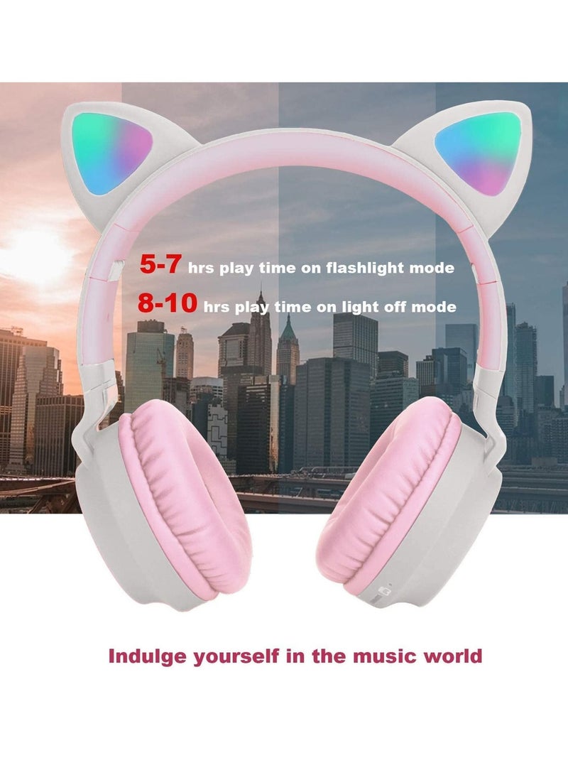 Wireless Bluetooth Kids Headphones, Cat Ears Bluetooth Over Ear Headphones Volume Limiting,LED Lights, FM Radio, TF Card, Aux, Mic for iPhone - Image 3