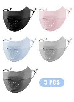 Beyond 5 Pcs Reusable Breathable Ice Silk Face Masks Set, Dust Proof Sun Protection Fabric Face Covering (Black+Pink+Blue+Gray)  - Image 1
