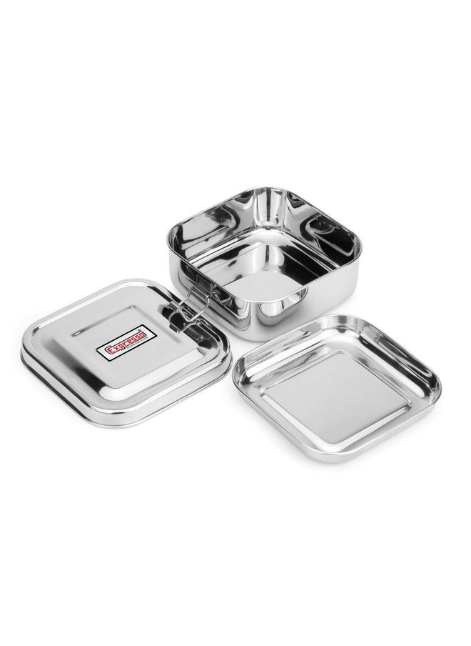 Expresso Expresso Steel Tiffin Box for Office | Stainless Steel Lunch Box, 300 ML with Inner Plate | Traditional Design Glossy Finish Steel Box in Silver  - Image 2