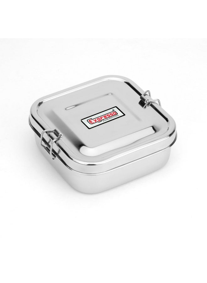 Expresso Expresso Steel Tiffin Box for Office | Stainless Steel Lunch Box, 300 ML with Inner Plate | Traditional Design Glossy Finish Steel Box in Silver  - Image 1