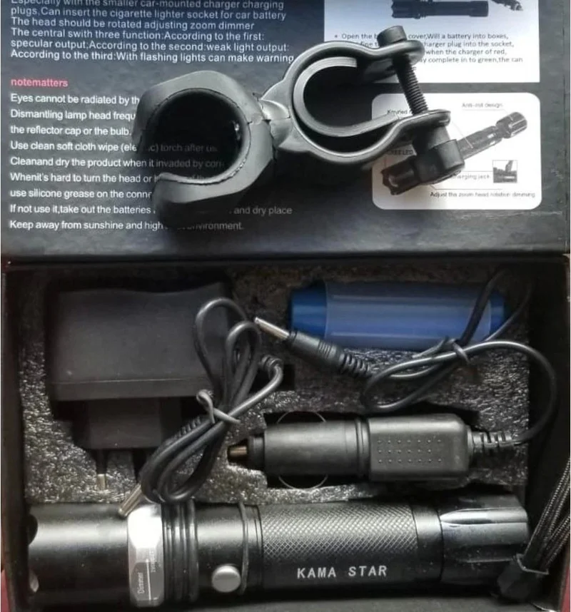 Open Cart New Kr KM-110 Adjustable Rechargeable Mountain Camping Flashlight with Fire Tools Apparatus