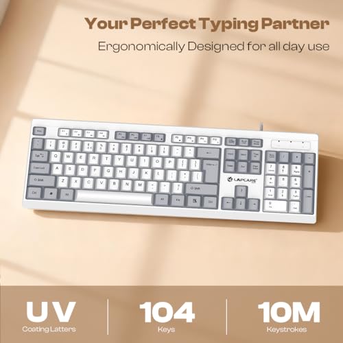 LAPCARE USB Alfa Keyboard 7 Wired Membrane Keyboard | 104-Key US Layout | UV Coated Keycaps | Ergonomic Design | Quiet & Durable Membrane Build | 1-Year Warranty (LOX-106) - Image 5