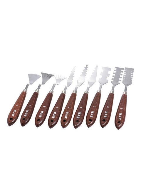 9-Piece Palette Knive Painting Mixing Scrapers Spatula Art Tool Set Brown/Silver