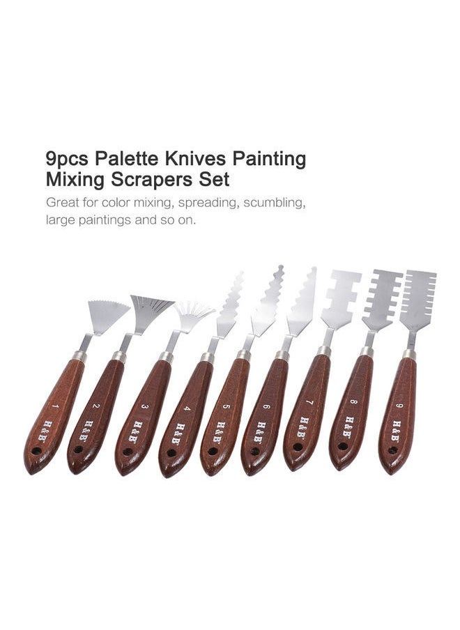 NIBEMINENT - 9-Piece Palette Knive Painting Mixing Scrapers Spatula Art Tool Set Brown/Silver - Image 1