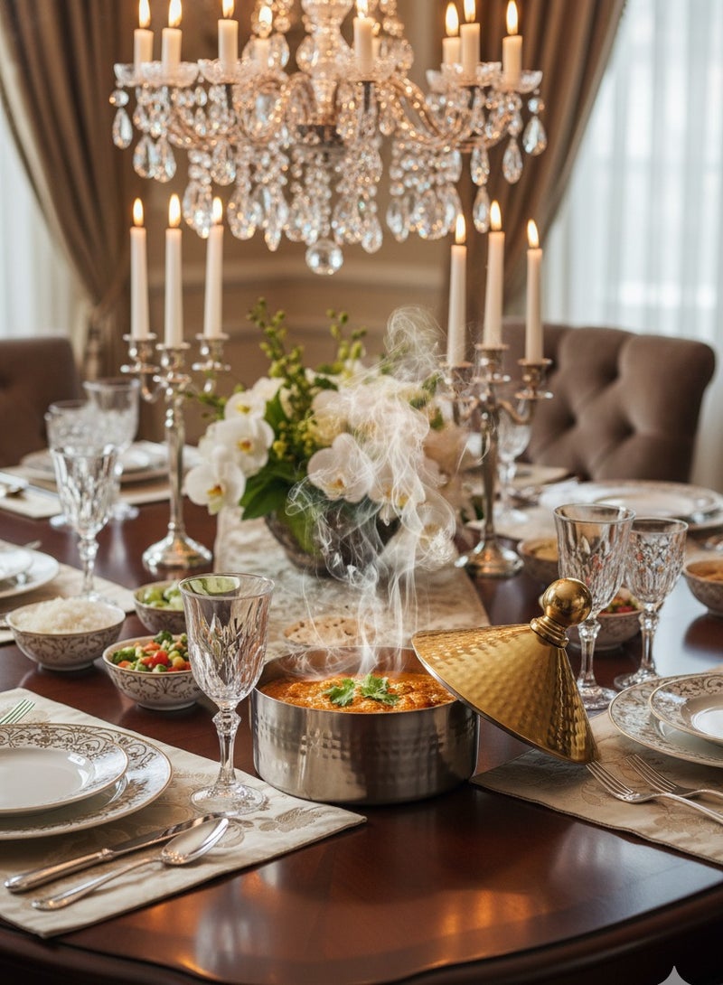 حلة تقديم ستانلس ستيل مصقولة – بغطاء زخرفي ومقبض علوي - Image 4