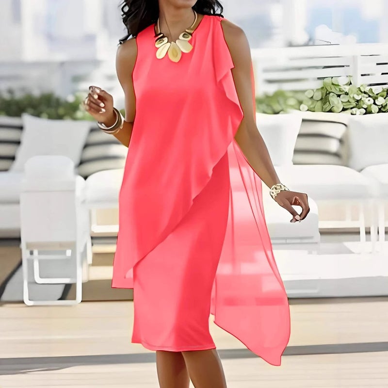 2025Wish Independent Station Summer Urban Feminine Elegant Irregular Chiffon Sleeveless Dress - Image 2