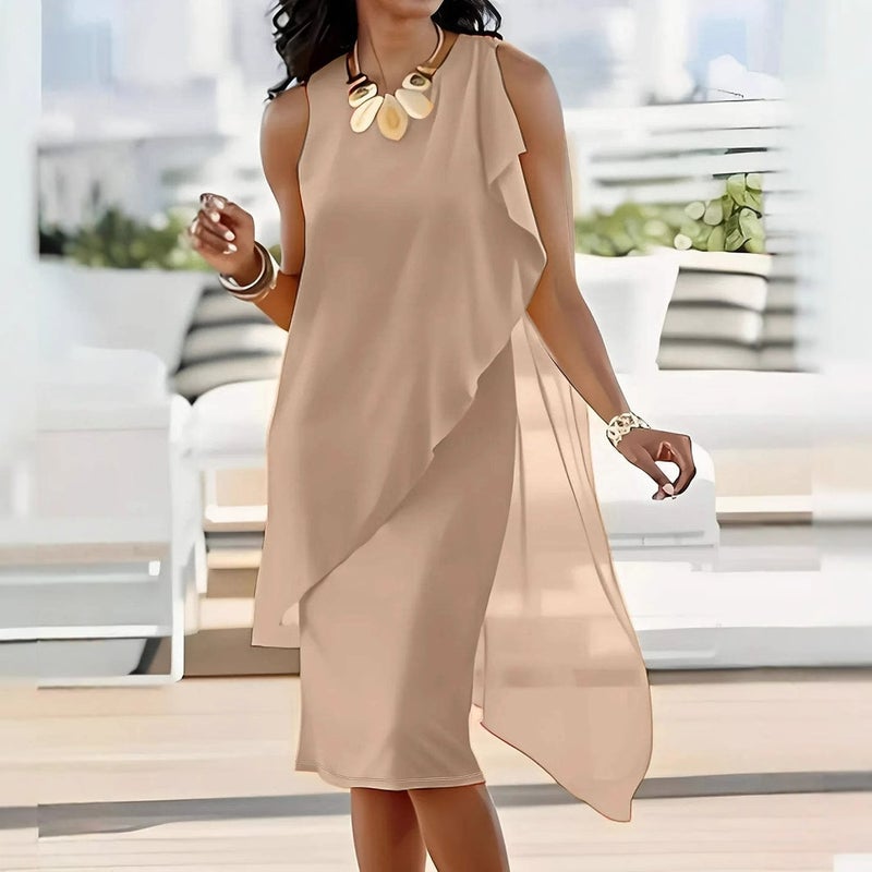 2025Wish Independent Station Summer Urban Feminine Elegant Irregular Chiffon Sleeveless Dress - Image 4