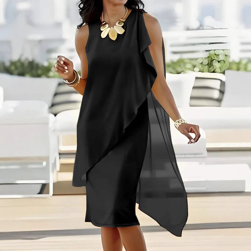 2025Wish Independent Station Summer Urban Feminine Elegant Irregular Chiffon Sleeveless Dress - Image 5