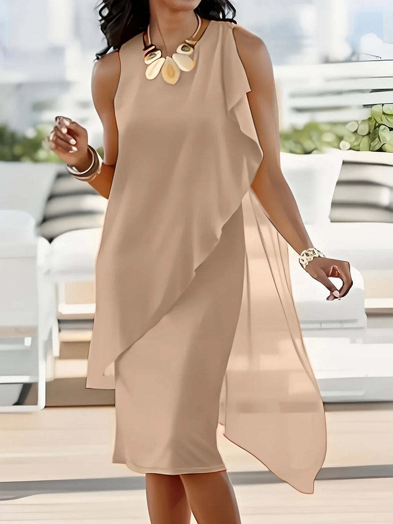 2025Wish Independent Station Summer Urban Feminine Elegant Irregular Chiffon Sleeveless Dress - Image 1