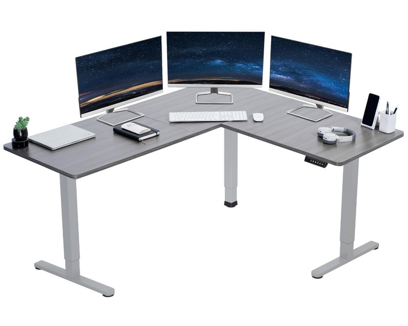 VIVO Electric Corner LShaped 63 x 55 in Standing Desk Memory Height Adjustment Dark Gray Top Gray Frame DESKE3CTGG