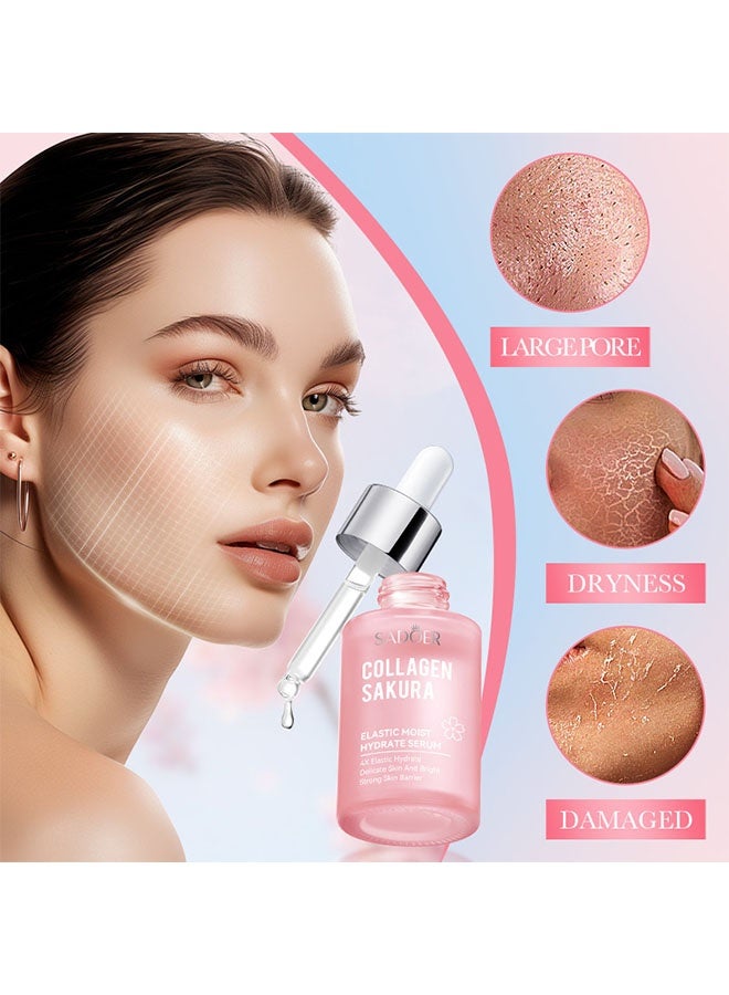 SADOER Collagen Sakura Face Serum, Sakura Facial Serum for Anti-Wrinkle, Anti-Ageing, Moisture Refreshing Sakura Essence, Brighten Skin Tone, Rejuvenate Skin Balance 30 ml - Image 4