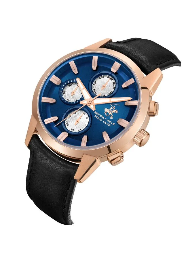 BEVERLY HILLS POLO CLUB BEVERLY HILLS POLO CLUB BP3666X.499 Men's Multi Function Display Watch & Leather Strap Dark Blue
