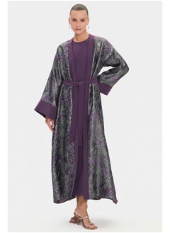 JUNE June Women Embroidered Detailed Belted Abaya Purple  - Image 1
