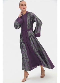 JUNE June Women Embroidered Detailed Belted Abaya Purple  - Image 2