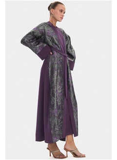 JUNE June Women Embroidered Detailed Belted Abaya Purple  - Image 3