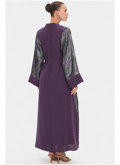 JUNE June Women Embroidered Detailed Belted Abaya Purple  - Image 4