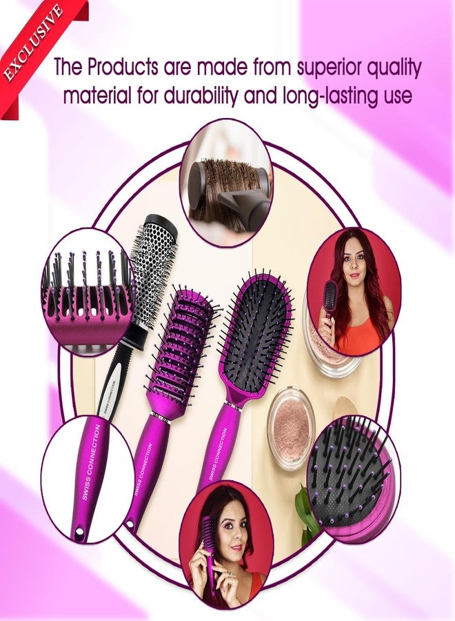 Swiss Connection Premium Detangling, Vent, and Blow Dry Brushes, Professional Hair Brush Set for Women & Teen Girls, Gifts Set for All Hair Types, Drying Vented Hair Brush Set for Hair Styling - 3Pcs - Image 3