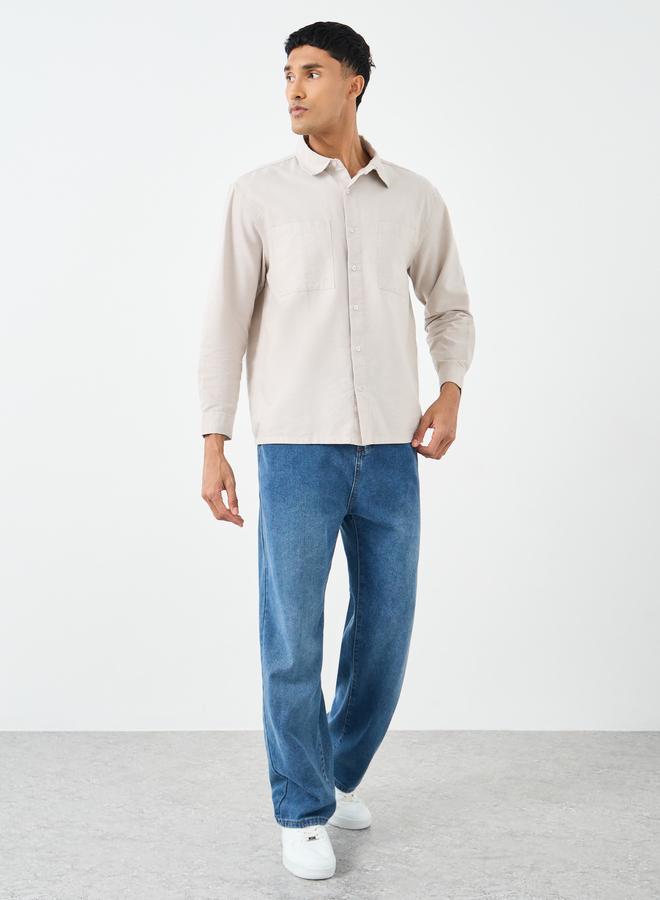 Styli Beige Relaxed Fit Shirt with Double Pocket - Image 2