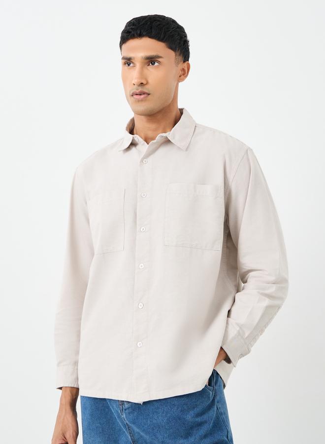Styli Beige Relaxed Fit Shirt with Double Pocket - Image 3