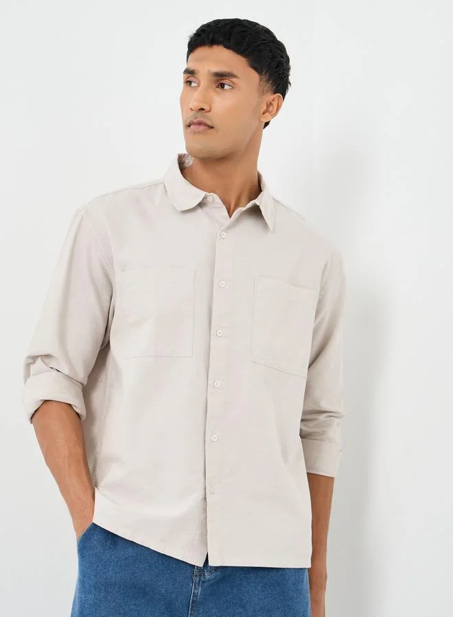 Styli Beige Relaxed Fit Shirt with Double Pocket