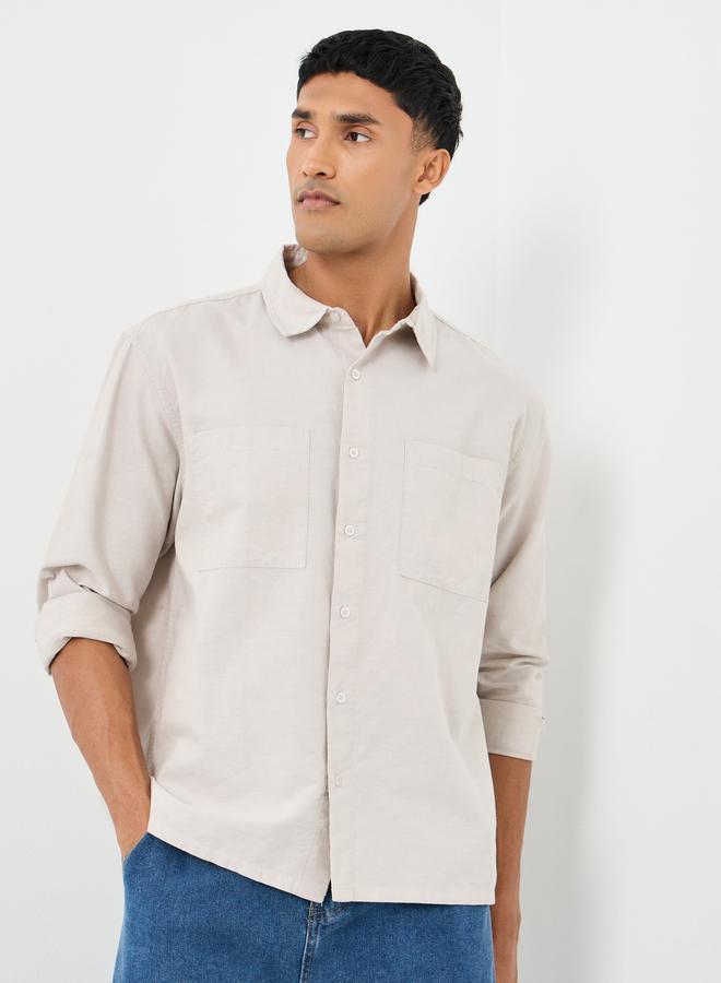 Styli Beige Relaxed Fit Shirt with Double Pocket - Image 1