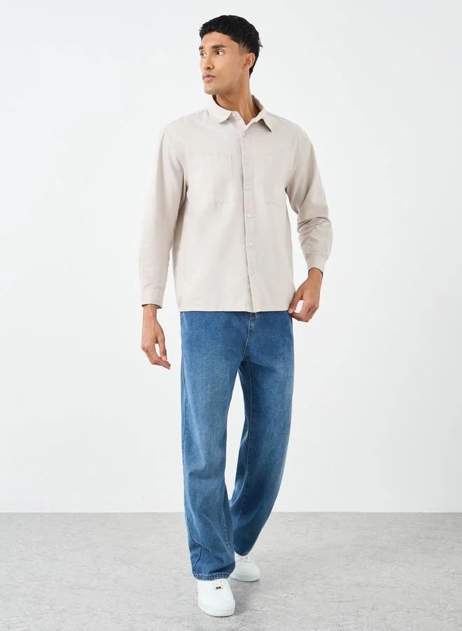 Styli Styli Beige Relaxed Fit Shirt with Double Pocket