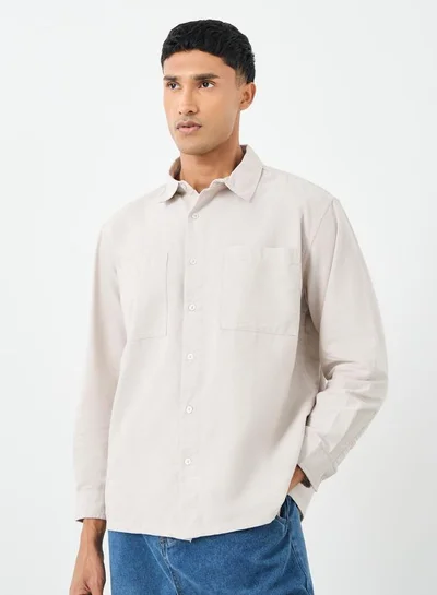 Styli Styli Beige Relaxed Fit Shirt with Double Pocket