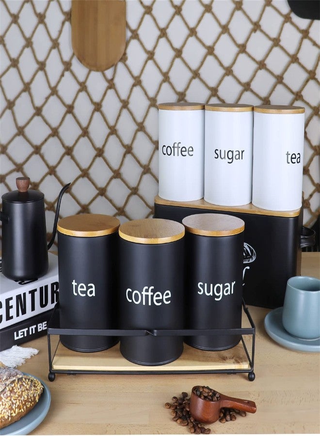 SOTECH Metal Food Storage Jar Farmhouse Coffee Canisters with Bamboo Lids,Black Kitchen Canisters Set of 3 Decorative Canisters for Kitchen Counter,Home Decor,Sugar Coffee and Tea Container Set - Image 3