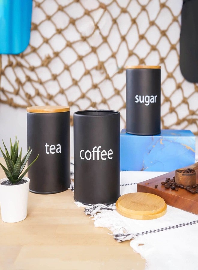 SOTECH Metal Food Storage Jar Farmhouse Coffee Canisters with Bamboo Lids,Black Kitchen Canisters Set of 3 Decorative Canisters for Kitchen Counter,Home Decor,Sugar Coffee and Tea Container Set - Image 4