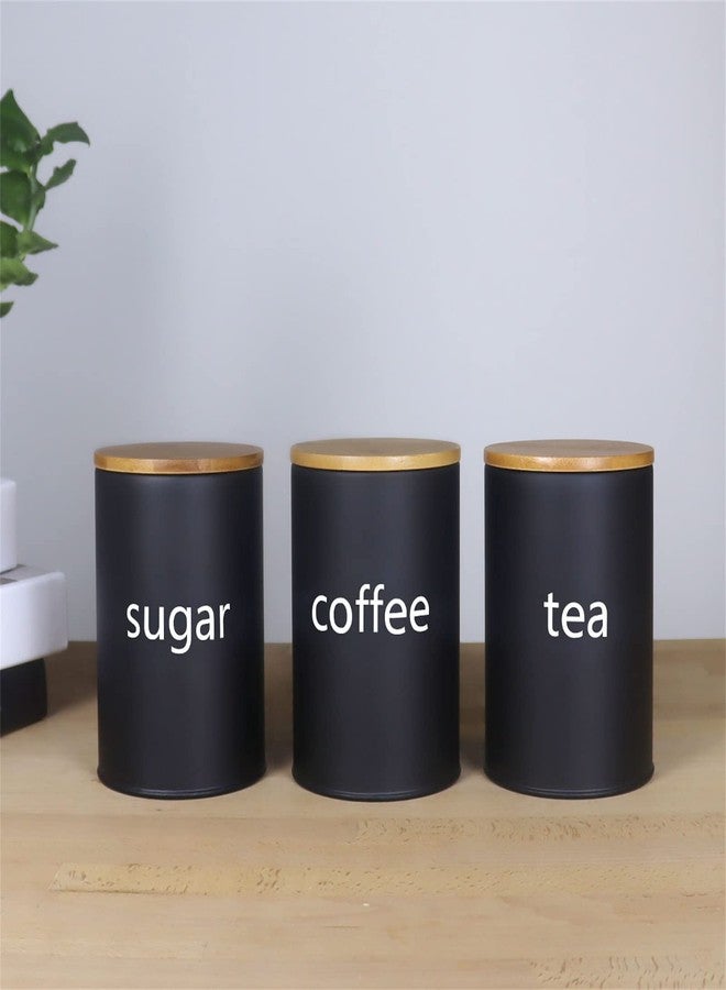 SOTECH Metal Food Storage Jar Farmhouse Coffee Canisters with Bamboo Lids,Black Kitchen Canisters Set of 3 Decorative Canisters for Kitchen Counter,Home Decor,Sugar Coffee and Tea Container Set - Image 2
