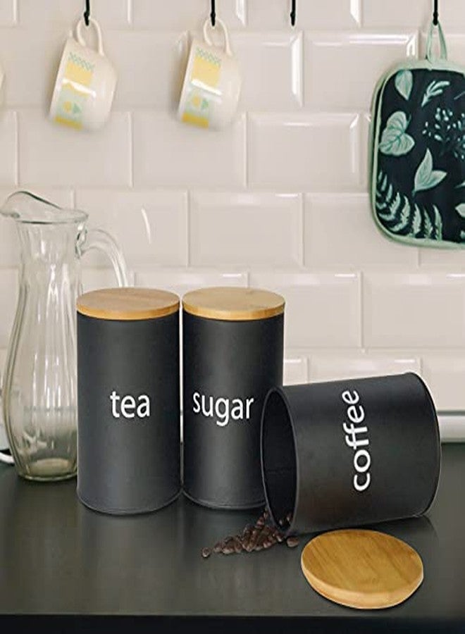 SOTECH Metal Food Storage Jar Farmhouse Coffee Canisters with Bamboo Lids,Black Kitchen Canisters Set of 3 Decorative Canisters for Kitchen Counter,Home Decor,Sugar Coffee and Tea Container Set - Image 5