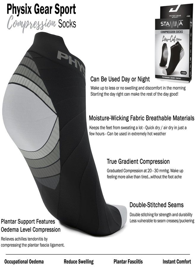 Physix Gear Sport Physix Gear Short Compression Socks for Men & Women - Best Low Compression Socks Women & Men with Arch Support, Ideal for Running, Plantar Fasciitis comfort, and Swelling - Ankle, Black/Grey, L/XL - Image 3