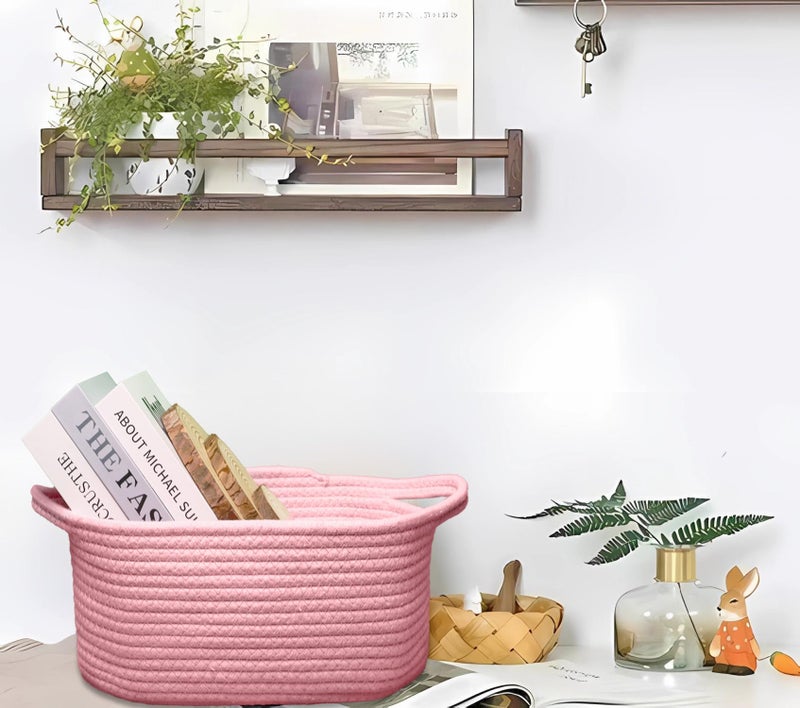 Poschnor Baby Gift Basket with Gift Bags and Ribbons, 12x 8x 5 Inch Basket for Baby and Pet Toys, Small Cotton Rope Basket - Pink - Image 5
