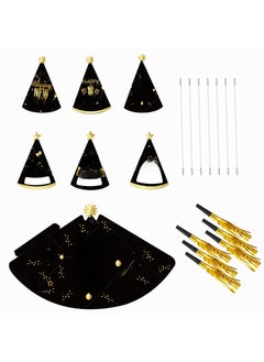 Generic 2024 New Year Black Gold Party Cone Hats for Kids 6 