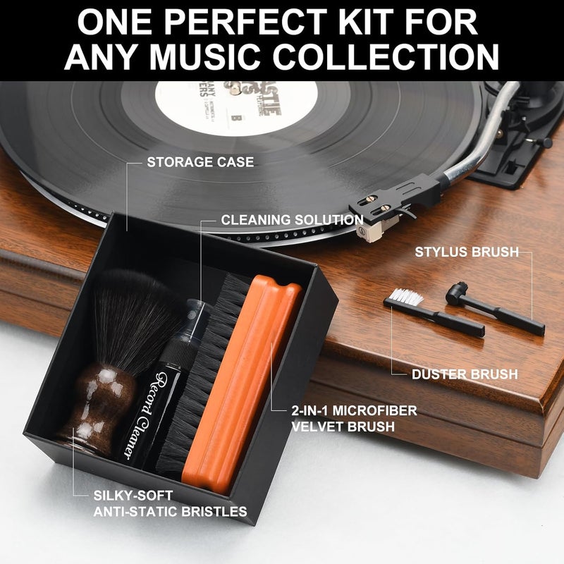 kulloomii 6-in-1 Vinyl Record Cleaning Kit | Vinyl Record Cleaner Kit – Includes 2in1 Velvet Microfiber Brush, Ultra-Soft AntiStatic Brush, Cleaning Liquid, Duster & Stylus Brush, Storage Box, For Record Albums - Image 5