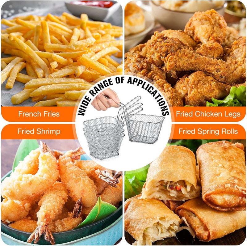 Sieral 12 Pcs Mini Square Fry Basket Bulk Stainless Steel French Fry Holder Food Baskets for Serving Fryer Container with Handle Reusable Small Deep Fryer Holder for Home Kitchen Decor(Silver) - Image 4