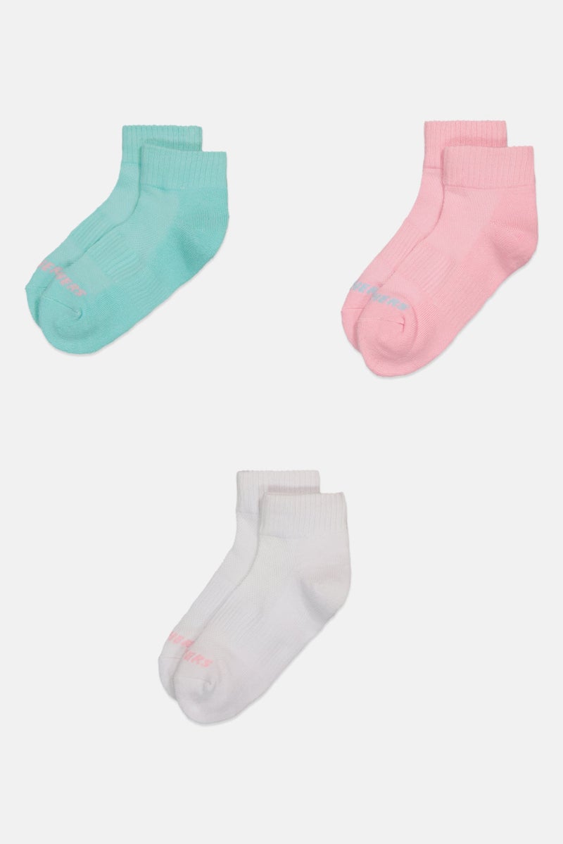 SKECHERS Kids Girl 3 Pairs Brand Logo Crew Socks, Multicolor - Image 3