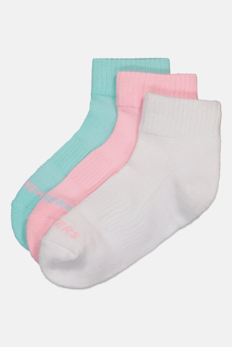 SKECHERS Kids Girl 3 Pairs Brand Logo Crew Socks, Multicolor - Image 1